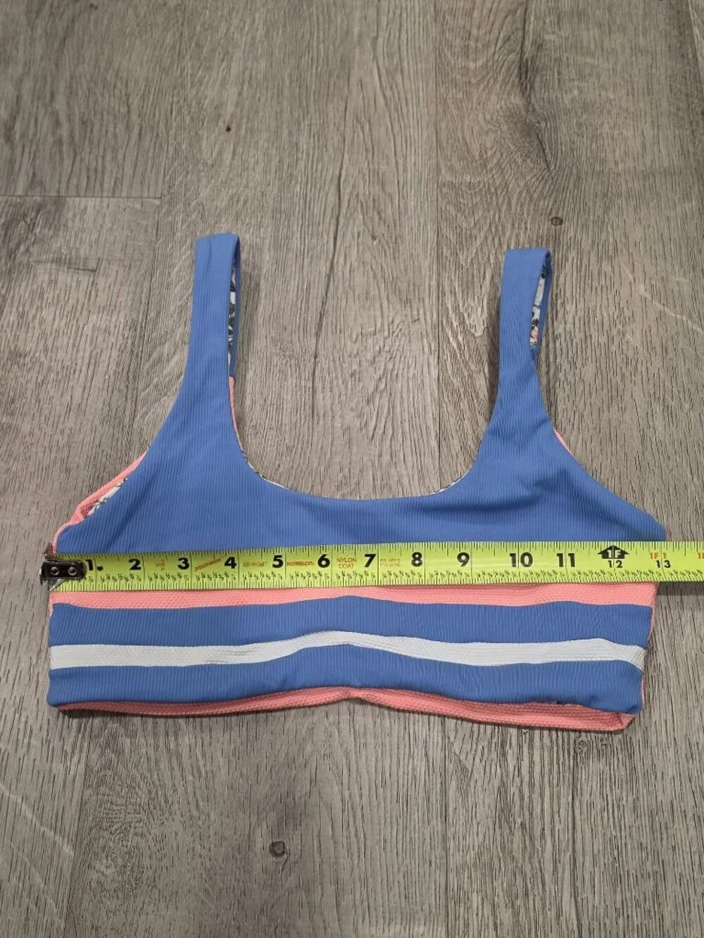 Floral & Striped Reversible Sports Bra - Pink Blue & White - Size S - Stretchy &